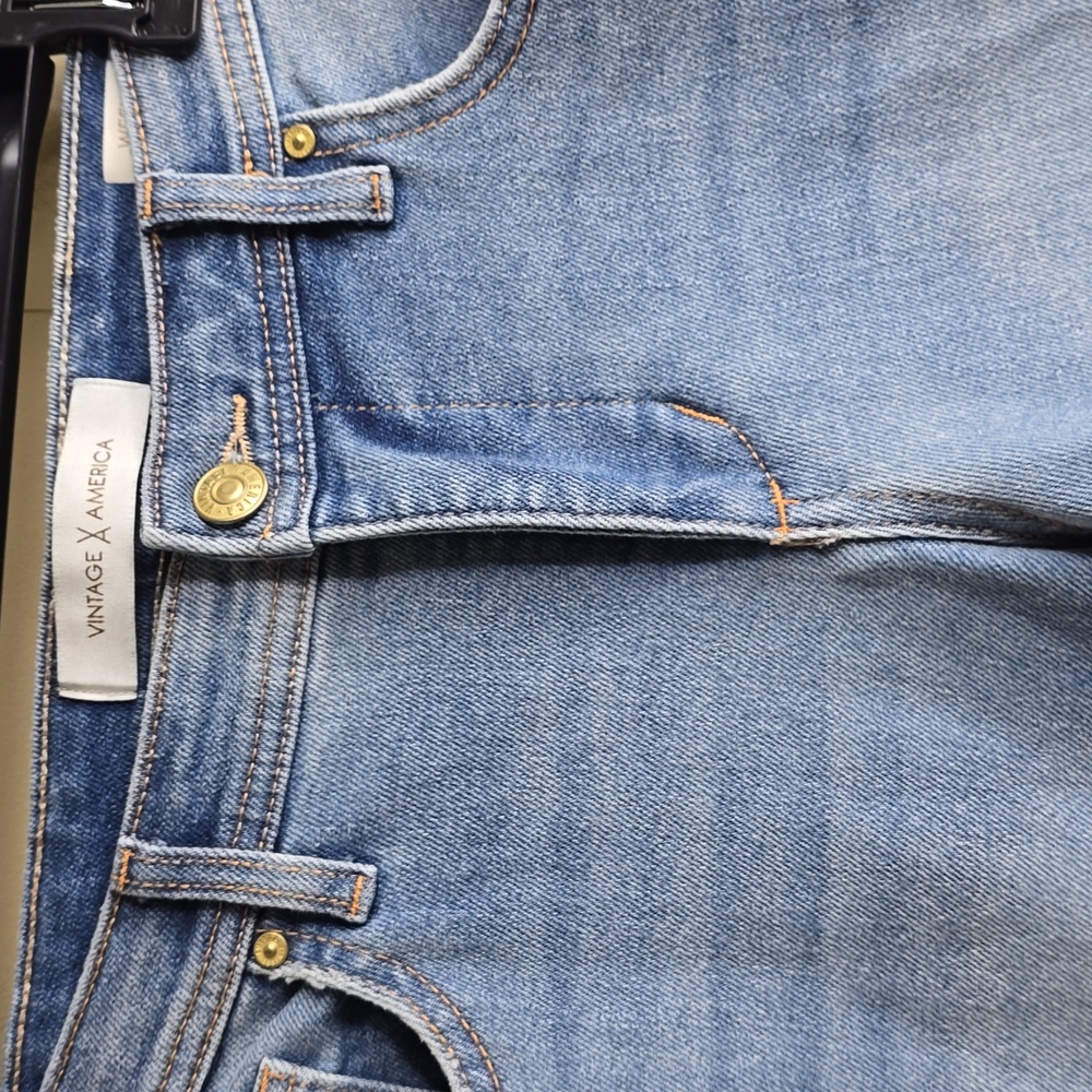 Women's Distressed Blue Weekend Crop Jeans 4/27 Vintage America - Picture 4 of 10